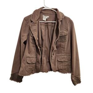 Vintage A.M.I Brown Retro Long Sleeve Snap Fringe Trim Crop Blazer Jacket Large